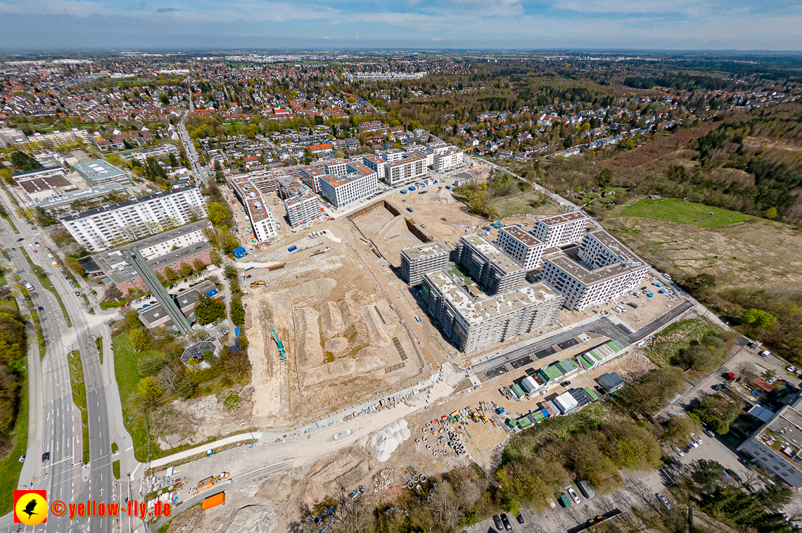 21.04.2023 - Luftbilder von der Baustelle Alexisquartier und Pandion Verde in Neuperlach